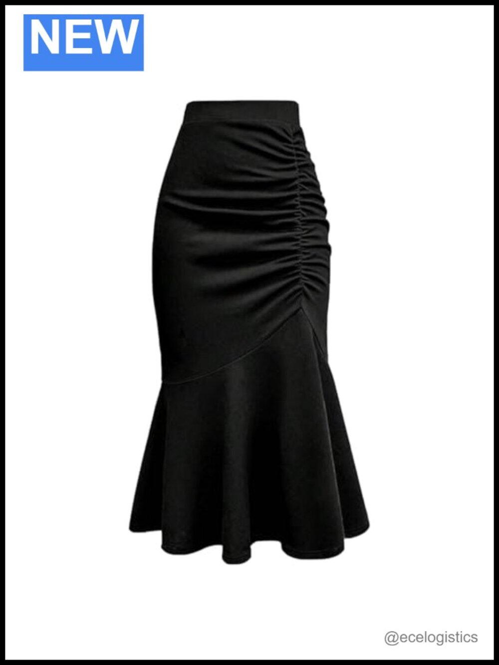 Plus Size Fishtail Skirt Midi Business Formal Ruffle Hem High Waisted Polyester
